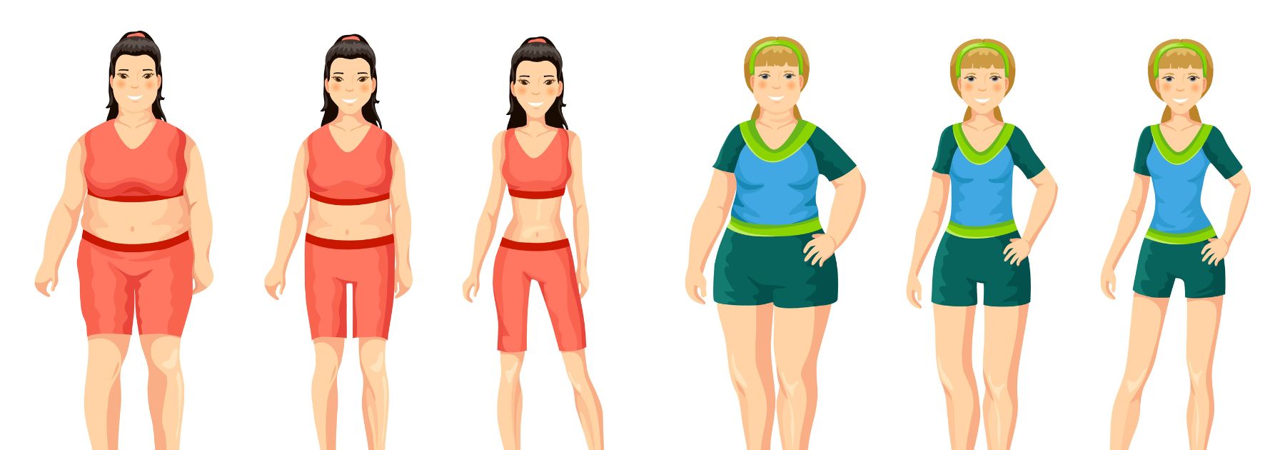 Side-by-side cartoon photo of people before and after weight loss